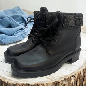 Blondo  Black Leather Ankle Boots Lace‎ Up Sherpa Lined Size